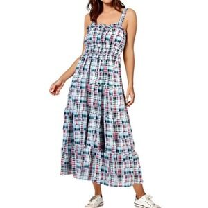 Nautica Jeans Co NWT Womens Plaid Smocked Tiered Maxi Dress - Size Medium